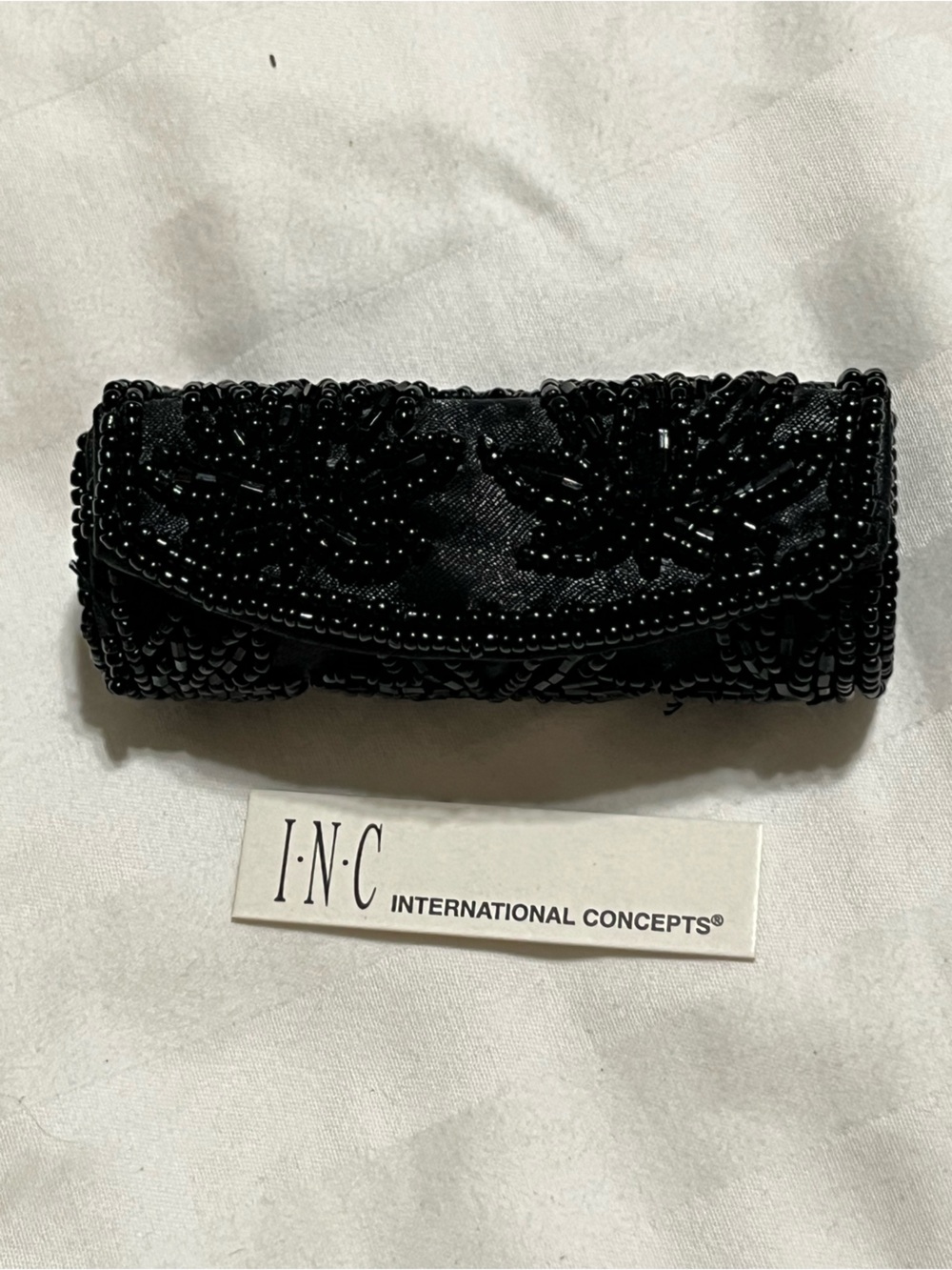 Black Beaded Floral Evening Lipstick Clutch - Women Accessories
